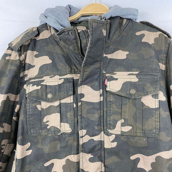 Levi’s Mens Camo Military Hooded Trucker Jacket Size M Green Streetwear Gorpcore - Picture 4 of 11